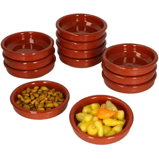 MamboCat Cazuela 12er Set Schalen Bruno aus Ton glasiert Ø 10,2cm Größe XS 70ml Gefäß hitzebeständig I Ton-Schälchen für Dips Tapas Fingerfood Dessert & Co I Unikat Handarbeit Vintage I Mittelalter
