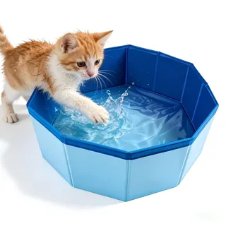 Lysjoy Katzenpool, 30 × 10cm Hundepool Klein, Faltbarer Katzen Pool, Hundeplanschbecken, Planschbecken Klein für Katzen und Hunde zum Spielen im Wasser, Baden und Ausruhen (Blau)