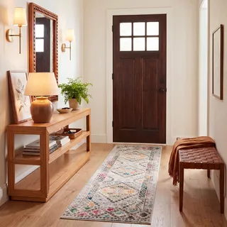 SAFAVIEH Boho Teppich für Wohnzimmer, Esszimmer, Schlafzimmer - Madison Collection, Kurzer Flor, Grau und Gelb, 61 X 244 cm