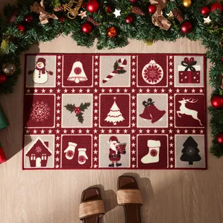 Sonive Fußmatte Außen Innen 50 x 80 cm, Fußabtreter mit Weihnachtsfeier Muster rutschfeste Schmutzfangmatte Türmatte waschbar Fußabtreter Eingangsteppich für Hund, Eingang, Haustür & Flur