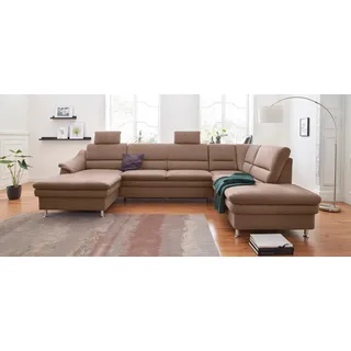sit&more Wohnlandschaft »Cardoso U-Form« mit Federkern und Kopfstützen, mit Bettfunktion und Relaxfunktion, braun,