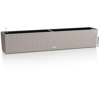 LECHUZA-Pflanzgefäß BALCONERA Cottage 100 sandbraun, Balkonkasten mit Bewässerungssystem, Wasserstandsanzeiger und Pflanzeinsatz, Flechtoptik, 99 x 19 x 19 cm, 15914