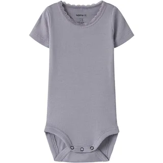 NAME IT Kurzarmbody NAME IT "NBFKAB SS BODY NOOS", Mädchen, Gr. 56, N-Gr, lavender gray, Rippware, Obermaterial: 57% Baumwolle, 38% Modal, 5% Elasthan, unifarben, regular fit normal, Rundhals, Bodys Kurzarmbody, Baumwollmischung, Kurzarm