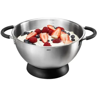 GEFU Rühr- und Schlagschüssel MESCO aus Edelstahl, 4 Liter Volumen, mit Silikongriffen & Standring | Innenskalierung | Ø 24 cm