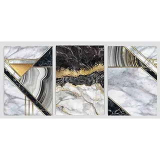 Artze Wall Art Geometrische Wandkunstdrucke 3-teiliges Set, A3 Format, Schwarz Marmor / Gold