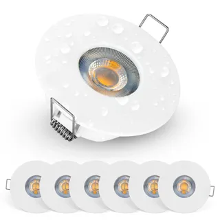 EMOS LED Einbaustrahler 230V 5W, 370lm | Wasserdicht IP44 für Außen und Innen | Spots Deckenleuchte 3000K Warmweiß, Set Mit 6 Stück Deckenspots Rund, Farbe Weiß