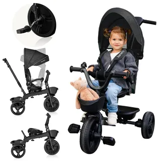 lionelo Kori Dreirad mit Schubstange für Kinder ab 1,5 bis 5 Jahre, drehbarer Sitz, Magnesium-Rahmen, wartungsfreie Gummiräder, freies Rad, abnehmbares Vordach, 55 x 80 x 56 cm