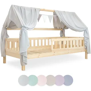 Ehrenkind® Kinderzimmer-Deko-Set: Betthimmel & Wimpelkette für magische Momente | Oeko-TEX Zertifiziert | Kinderzimmer Deko | Betthimmel Kinderzimmer, 120x200 Hellgrau