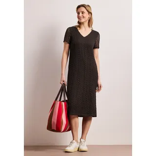 Midikleid STREET ONE, Damen, Gr. 44, N-Gr, espresso braun, Web, Obermaterial: 73% Baumwolle, 27% Polyester. Futter: 95% Viskose, 5% Elasthan, unifarben, Midi, V-Ausschnitt, Kleider Midikleid, aus Spitze