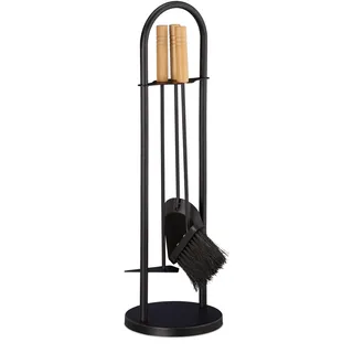 Relaxdays Kaminbesteck 4tlg. Metall 68,5 x 20 x 20 cm Schwarz