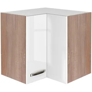 FlexWell Eckoberschrank , Sonoma Eiche, Weiß Hochglanz , Holzwerkstoff , 1 Fächer , einzeln stellbar , 60x54x60 cm , Made in Germany , individuell planbar, Zusatzausstattung erhältlich, hängend , Küchen, Küchenmöbel, Küchenschränke, Eckschränke Küche