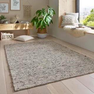 Taracarpet Gewalkter Wollteppich Lambrecht Handgewebt Wohnzimmer – Handwebteppich Schurwolle – Webteppich Wolle Natur für Schlafzimmer, Esszimmer, Küche Grau meliert 170 x 230 cm