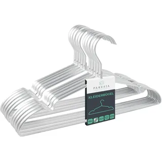 Parusia Kleiderbügel Silber, 42cm breit, 1cm stark, Kleiderbügel Metall rostfrei, formstabil, zur platzsparenden Kleideraufbewahrung & Organisation von Kleiderschrank, Kleiderständer (10)