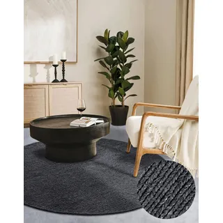 Villeroy & Boch Wollteppich Francois Rund oval, Läufer, Handgewebt & Natürlich - Boho Teppich Wolle Wohnzimmer, Schlafzimmer, Esszimmer, Flur, Küche – Anthrazit, 200cm