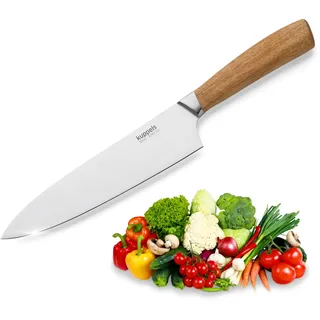 Kuppels WOOD Kochmesser 20cm Klinge, Chrom-Vanadium-Stahl, Akazienholzgriff | Extrem scharfes Küchenmesser mit X30Cr14-Klinge, ergonomisch, Kochmesser Profi Messer für Fleisch, Gemüse & Kräuter