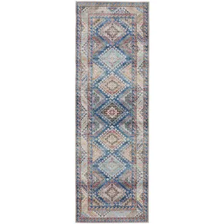 benuta Vintage-Läufer George waschbar 80x240 cm , Blau , Kunststoff , Vintage , Rechteckig , 80x240 cm , Oeko-Tex® Standard 100 , in verschiedenen Größen erhältlich, rutschfeste Unterfläche, waschbar , Teppiche und Böden, Teppiche, Teppichläufer, Läufer