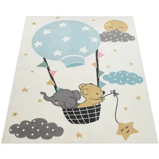 Paco Home Kinder-Teppich, Kurzflor Für Kinderzimmer, Elefant, Bär, Balon, Mond, in beige