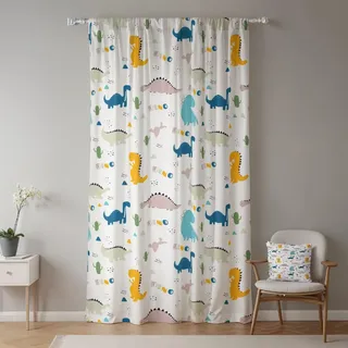 ggaimwf Dinosaurier-Vorhänge für Kinderzimmer Grün Dino-Eier Süßer Cartoon Jura-Wildtiere Fenstervorhänge Vorhänge mit Schlaufe Kinderzimmer Hängender Raumteiler Innenvorhang 117x229cm 1 Panel