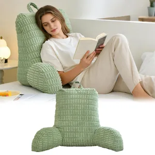 BOYIFEIJIE Lesekissen für Bett Und Sofa, Erwachsenensofa mit Rückenlehnenkissen, Sitzkissen mit Armlehne, Rückenlehne Geeignet zum Fernsehen, Lesen, Handyspielen und Spielen im Bett (Grün)