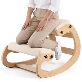 Vevor Ergonomischer Kniehocker mit Dicken, Integrierten Schaumstoffpolstern & Massivholzrahmen, Höheneinstellbarer Kniestuhl zur Entlastung von Nacken und Rücken, Ideal für Zuhause, Büro, Beige