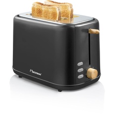 Bestron Toaster für 2 Toastscheiben, inkl. Brötchenaufsatz, 7 Bräunungsstufen & Krümelschublade, 800 Watt, Black & Wood-Design, Farbe: Schwarz / Holz