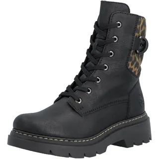 Rieker Damen, Stiefelette Plateau Tierprint-Schaft Profilsohle Zierriemen 76724, Größe:41 EU, Farbe:Schwarz - schwarz,