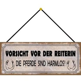 Schatzmix Vorsicht Reiterin Pferde harmlos Metallschild 27x10cm Deko m. Kordel Blechschild, Blech, Mehrfarbig, 27x10 cm