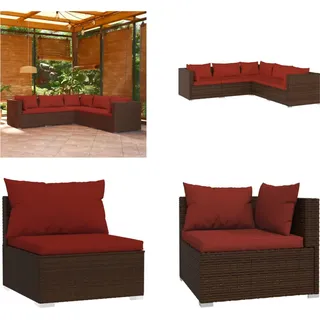 vidaXL 5 tlg. Garten Lounge Set mit Kissen Poly Rattan Braun - Garten-Lounge-Set - Garten-Lounge-Sets - Terrassen-Lounge-Set - Gartensofa-Set - Braun