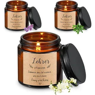 Sinmoe 3 Stück Dankeschön Geschenk für Lehrer Duftkerzen im Glas Danke Kerze für Frauen Lavendel Duftkerzen Spruchkerzen im Glas Duftkerze Geschenkideen für Erzieherinnen Entspannung Geschenk