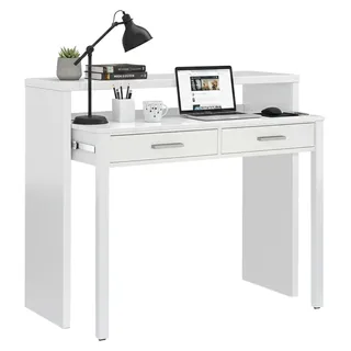 Konsolentisch Damodi, Schreibtisch mit ausziehbarer Platte, PC-Schreibtisch mit 2 Schubladen, 99x36h88 cm, Weiß - Weiß