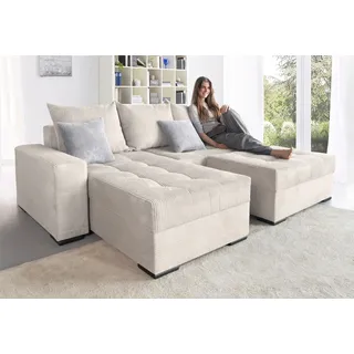 Collection AB "Josy L-Form, B: 214 cm in Cord, Cord-Mix", Bettfunktion, Bettkasten & 2 Zierkissen, Federkern,