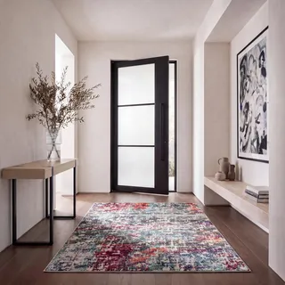 SAFAVIEH Zeitgenössische Teppich für Wohnzimmer, Esszimmer, Schlafzimmer - Madison Collection, Kurzer Flor, Blau und Grün, 160 X 229 cm
