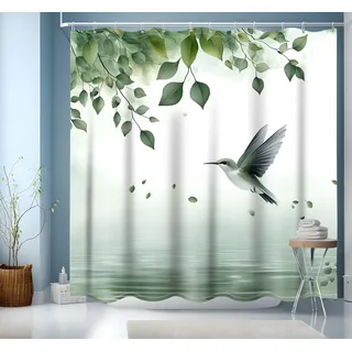 NEJLCTOROUS Duschvorhang 200x200 cm Grün Blätter, Wasserdicht Waschbar Duschvorhänge, Beschwerter Saum, Badevorhänge mit Ösen und 12 Duschvorhangringe für Badezimmer, Badewanne