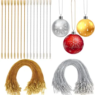 AUGSUN Weihnachtskugeln Aufhänger Haken, 200 Stück Christbaumkugel Aufhänger Haken mit Druckknopf Kugel Aufhänger für Christbaumkugeln Weihnachten Deko(Gold, Silber)