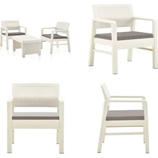 vidaXL 3 tlg. Garten Lounge Set Kunststoff Weiß - Gartentisch Und -stuhl - Gartentische Und -stühle - Gartenmöbelset - Gartenmöbelsets - Weiß