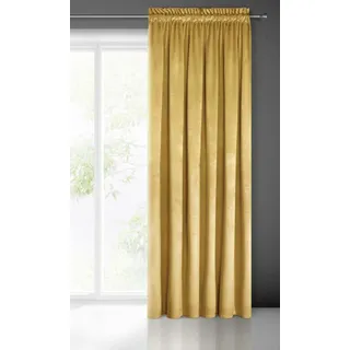 Eurofirany Pierre Samt Vorhang mit Kräuselband -1 STK. Velvet Einfarbig Gardine 200g/m2, Samtvorhang für Wohnzimmer Schlafzimmer, 140x300 cm, Senfgelb