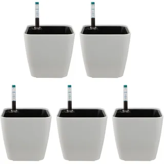 NAMYEUT 5 Stück 14cm Eckig Selbstbewässerungstopf Innen Weiß, Selbstbewässerung Blumentopf mit Wasseranzeige, Kräutertopf Selbstbewässernd für Pflanzen im Innen und Außenbereich