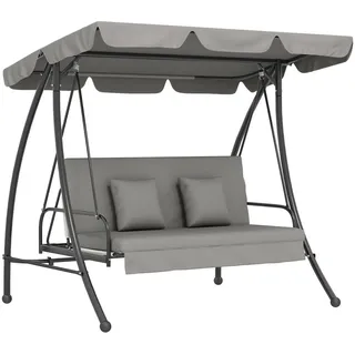 Outsunny Gartenschaukel Schaukelbank mit Liege-Funktion, 3 Sitzer, Metall+Kunststoff, Grau , Metall, Kunststoff , 125x170x210 cm , Gartenmöbel, Gartenschaukeln, Hollywoodschaukeln