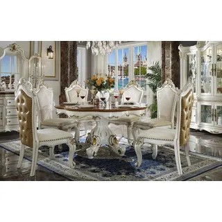 Esstisch 4x Stühle Klassische Esszimmer Garnitur 5tlg. Set Runder Tisch Stuhl - Weiß