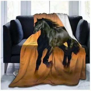 FANSU Kuscheldecke Flanell Decke, 3D Drucken Microfaser Flauschig Weich Warm Plüsch Wohndecke Fleece Tagesdecke Decke für Sofa und Bett (Pferd,150x100cm)