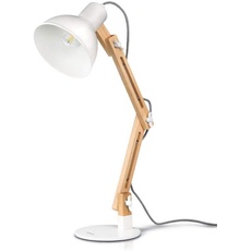 Bild von Schreibtischlampe, LED Tischlampe im Klassichen Holz-Design, Nachttischlampe, Lampe mit Verstellbarem Arm, Tischlampe Wohnzimmer für Zimmer Büro, Weiß
