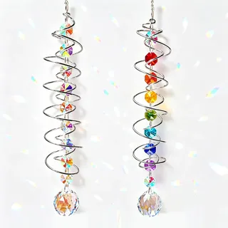 2 Stück Kristall Spirale Regenbogen Sonnenfänger, zum Aufhängen, Dekoration | Regenbogen Kristall Sonnenfänger, Kristalle Hanging Windspiel, Fenster hängen für Fenster, Garten, Hochzeit Dekor, Party