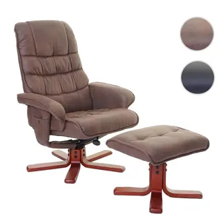 MCW Relaxsessel MCW-E30, Fernsehsessel Liegesessel TV-Sessel mit Hocker ~ Wildlederimitat braun