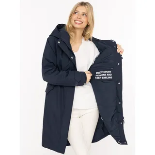 Kurzmantel ZWILLINGSHERZ "Keep Smiling", Damen, Gr. XL, blau (marine), Web, Obermaterial: 100% Polyester, unifarben, oversize ca. Mitte Oberschenkel, ohne Ausschnitt, gerader Abschluss, Mäntel Kurzmantel, Kapuze, verdeckter Reißverschluss, Oversize