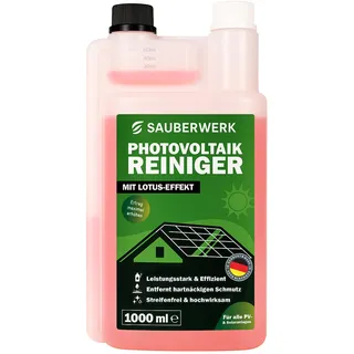 SauberWerk® - Profi Photovoltaik & Solarpanel Reiniger 1L Konzentrat [MIT LOTUS-EFFEKT] - PV & Solar Modul & Anlage Reinigungsmittel gegen alle Verschmutzungen (hochwirksam) für 200m2 Panel-Fläche