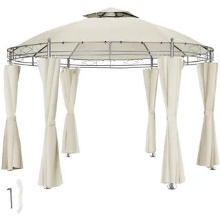 Tectake Gartenpavillon Siana Ø 3,5 m inkl. 6 Seitenteile Creme