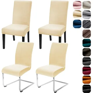 Alishomtll Stretch Samt Stuhlhussen 4er Set Velvet/Velour Stuhlbezug Schwingstuhl Elastische Hussen Waschbarer Stühle Schutz für Küche Restaurant Hotel Bankett Hochzeit (Gelb, 4 Stück)