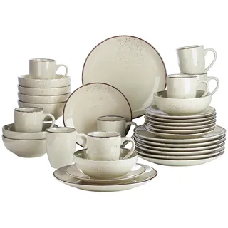 vancasso Tafelservice Set für 8 personen, Navia Geschirrset aus Steingut, 32 teilig Kombiservice mit Speiseteller, Salatteller, Schüsseln und tassen, Vintage Aussehen, Natur Design