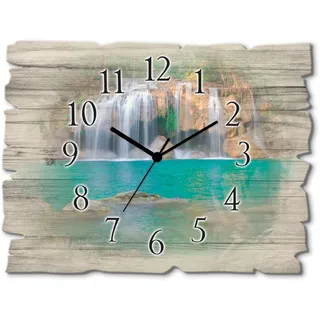 ARTland Wanduhr Wasserfall im Wald National Park wahlweise mit Quarz- oder Funkuhrwerk, lautlos ohne Tickgeräusche, grün