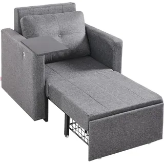 Schlafsessel - Ausziehbares Schlafsofa Einzelbett - Verstellbare Rückenlehne (5-fach) - Mit Armlehnen - Mit Seitentasche - Mit Stauraum - Mit Rollen - Grau - Grau